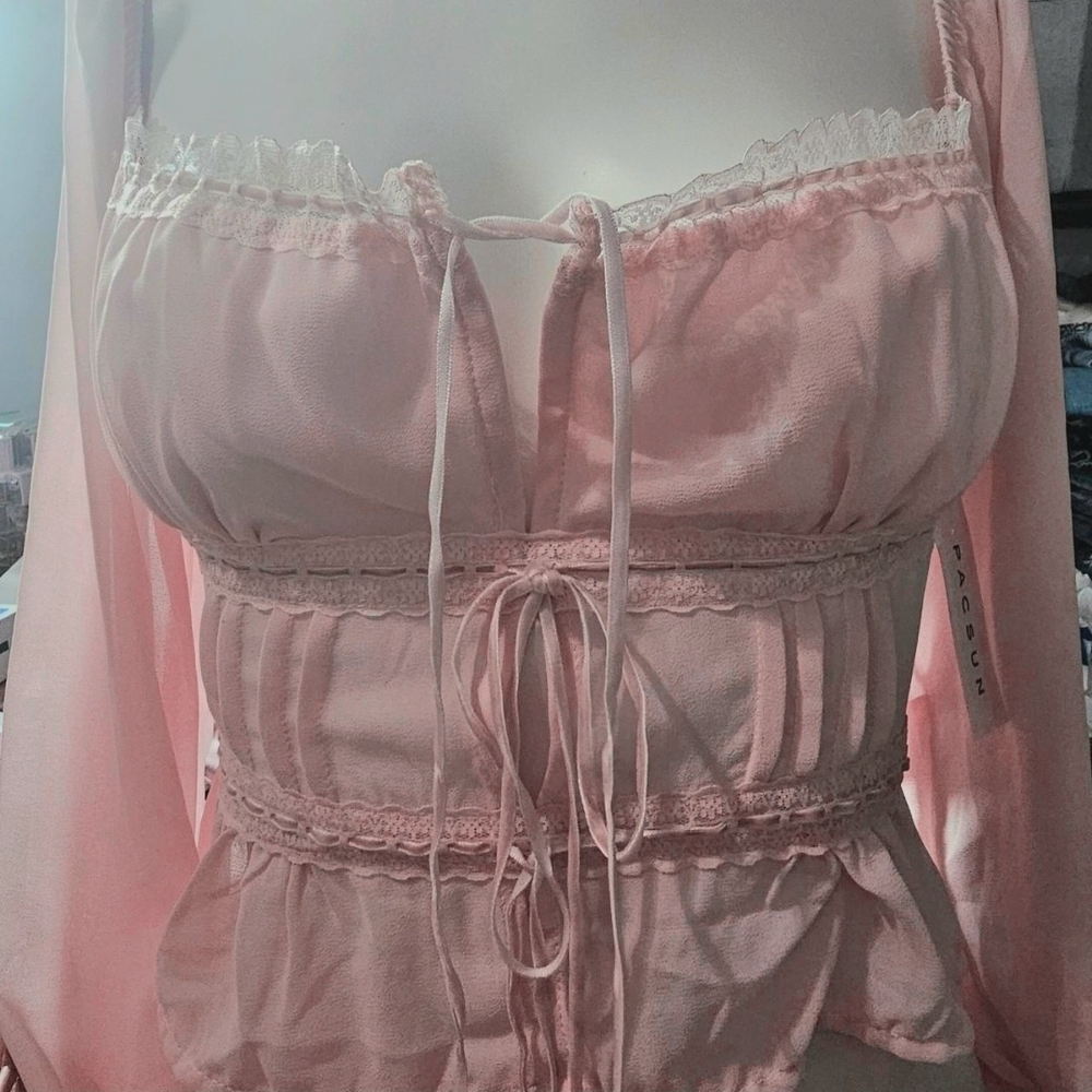 PacSun Blush Lace Trim Blouse